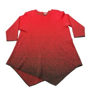 Chelsea & Theodore Black Red Sparkle‎ Ombré Asymmetrical hem Sweater Size 2X NEW